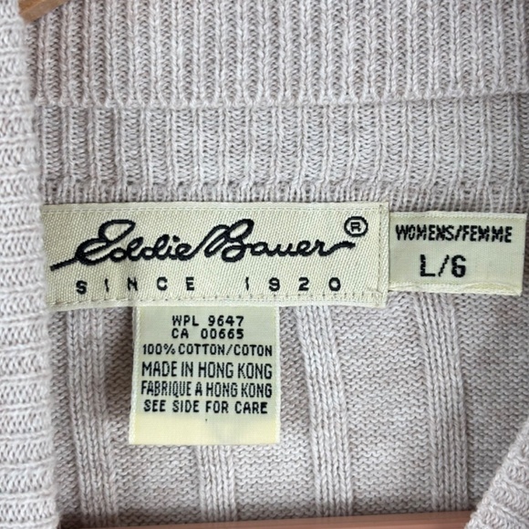 VTG Eddie Bauer Turtleneck Sweater L Beige Oatmeal Ribbed Cotton 3/4 Sleeve Tan - Picture 5 of 9